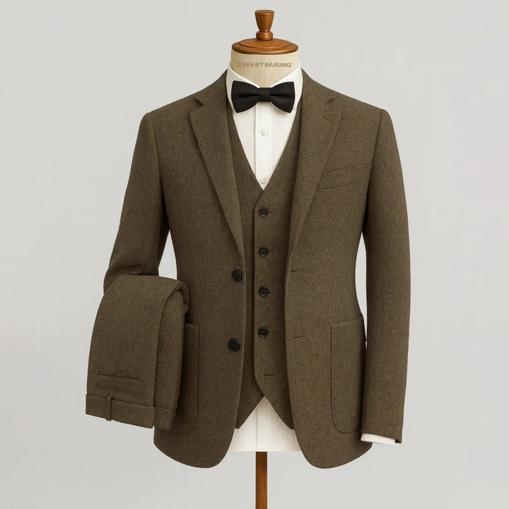 Costume trois pièces homme en tweed de laine – mariage et soirée