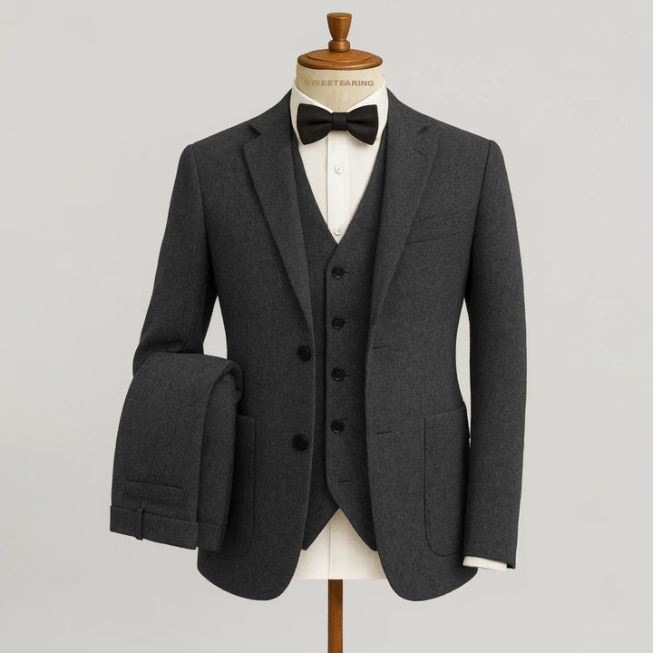 Costume trois pièces homme en tweed de laine – mariage et soirée