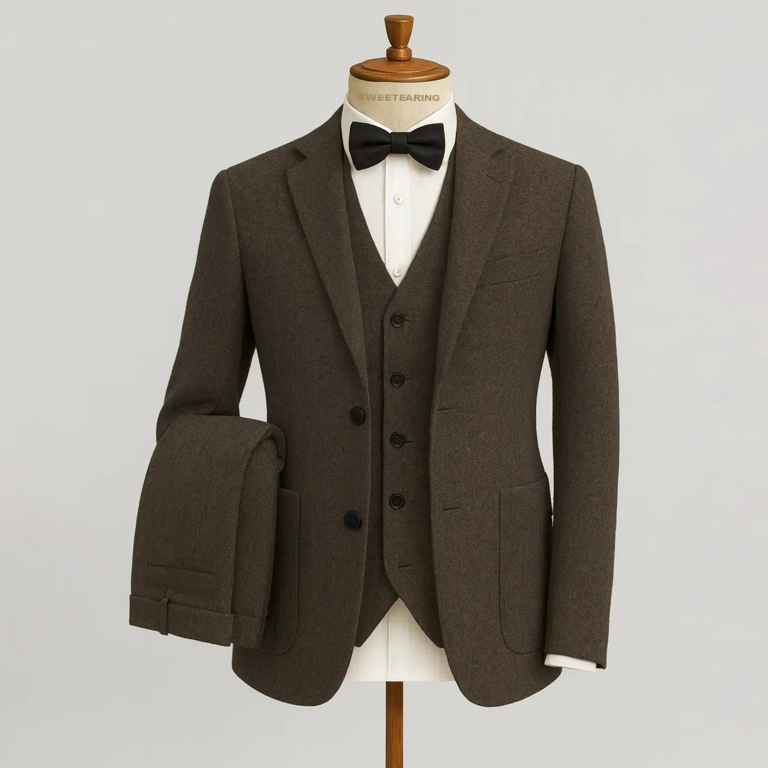 Costume trois pièces homme en tweed de laine – mariage et soirée