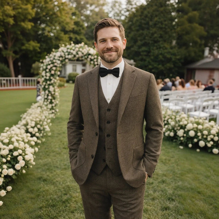 Costume trois pièces homme en tweed de laine – mariage et soirée