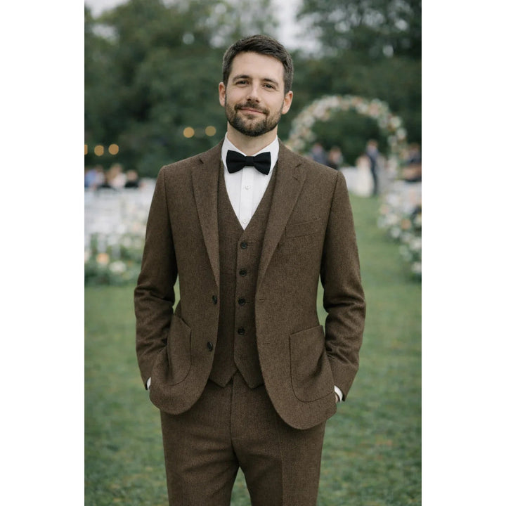 Costume trois pièces homme en tweed de laine – mariage et soirée