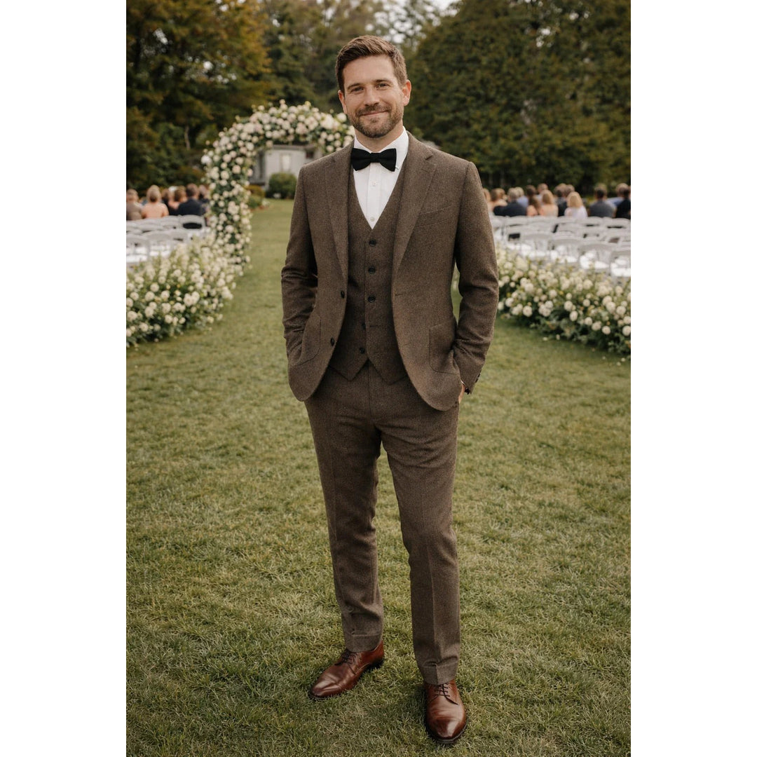 Costume trois pièces homme en tweed de laine – mariage et soirée