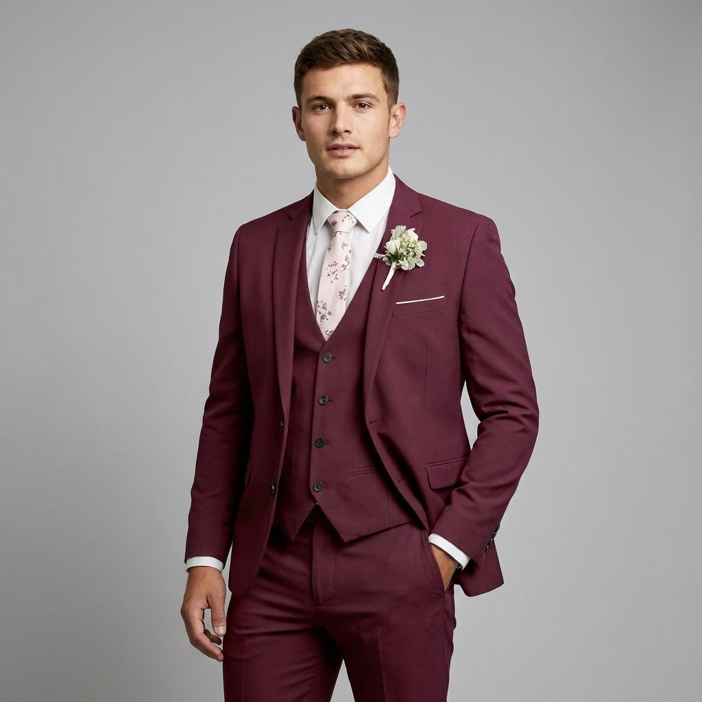 Costume trois pièces homme slim en laine mélangée – gilet 5 boutons