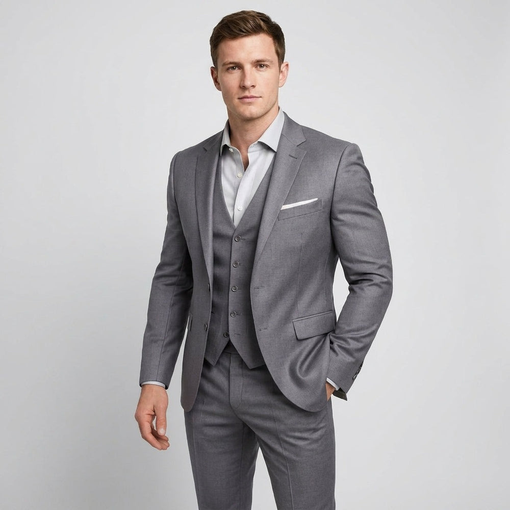 Costume trois pièces homme slim en laine mélangée – gilet 5 boutons