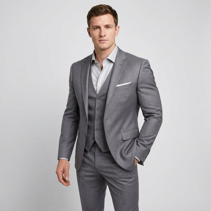 Costume trois pièces homme slim en laine mélangée – gilet 5 boutons