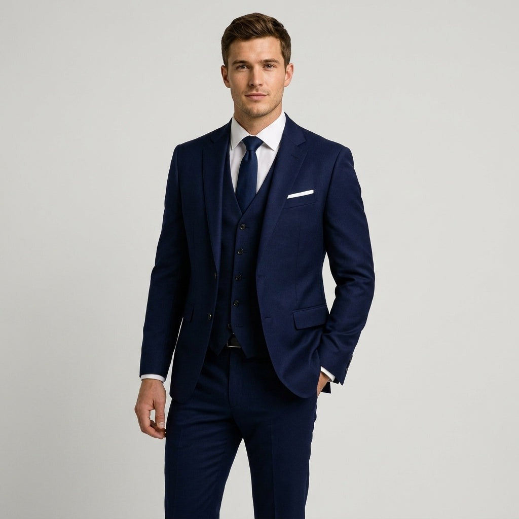 Costume trois pièces homme slim en laine mélangée – gilet 5 boutons