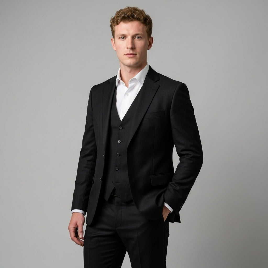 Costume trois pièces homme slim en laine mélangée – gilet 5 boutons