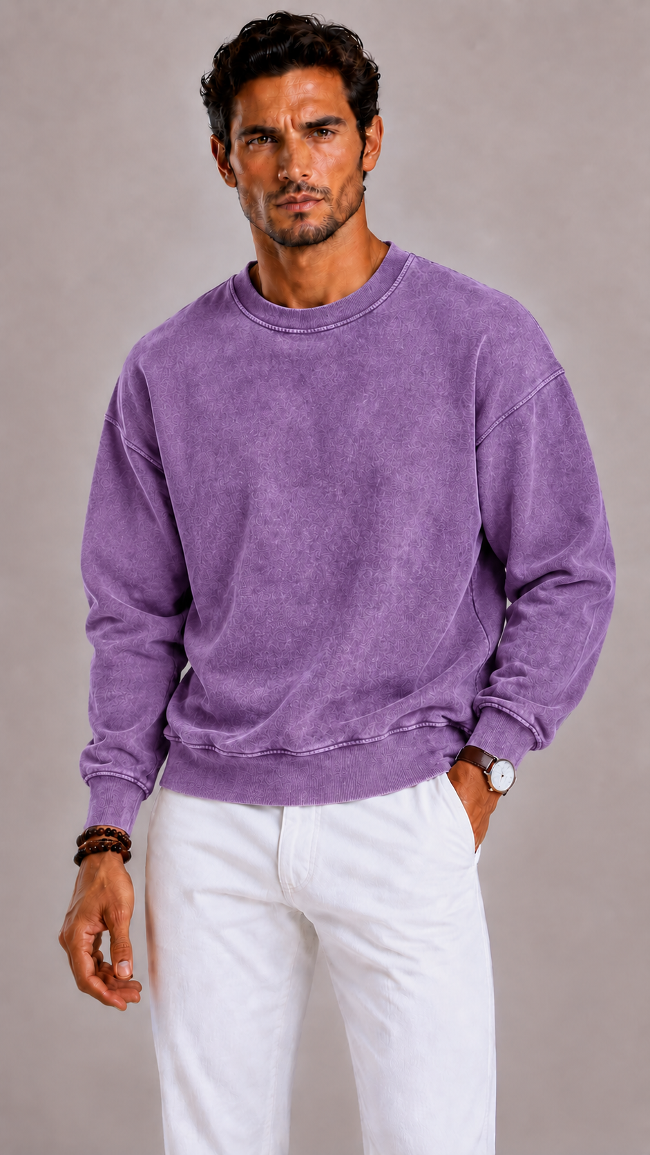 Pull homme oversized col rond, chaud et casual