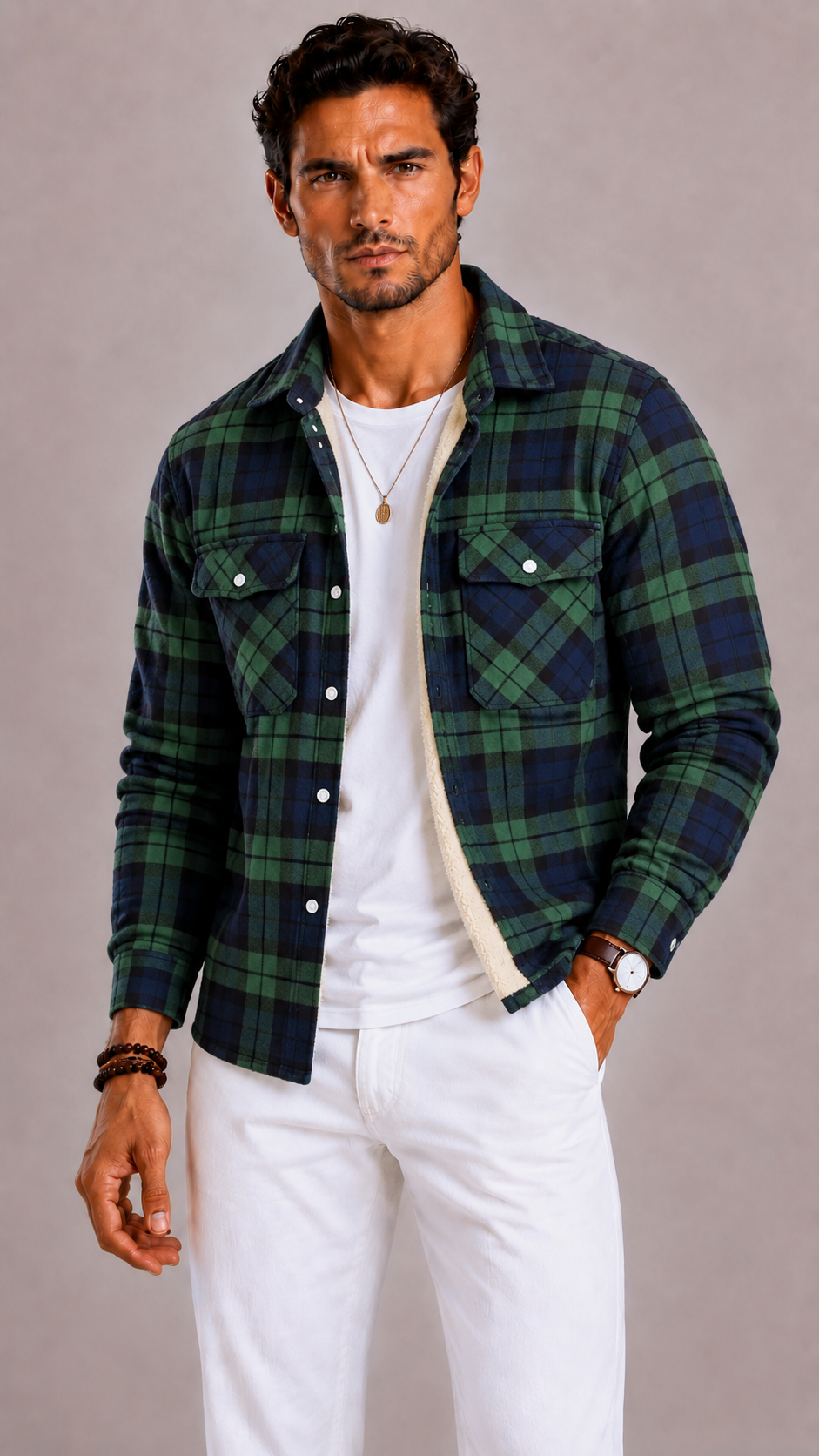 Veste Jasper homme en flanelle vintage, doublure polaire