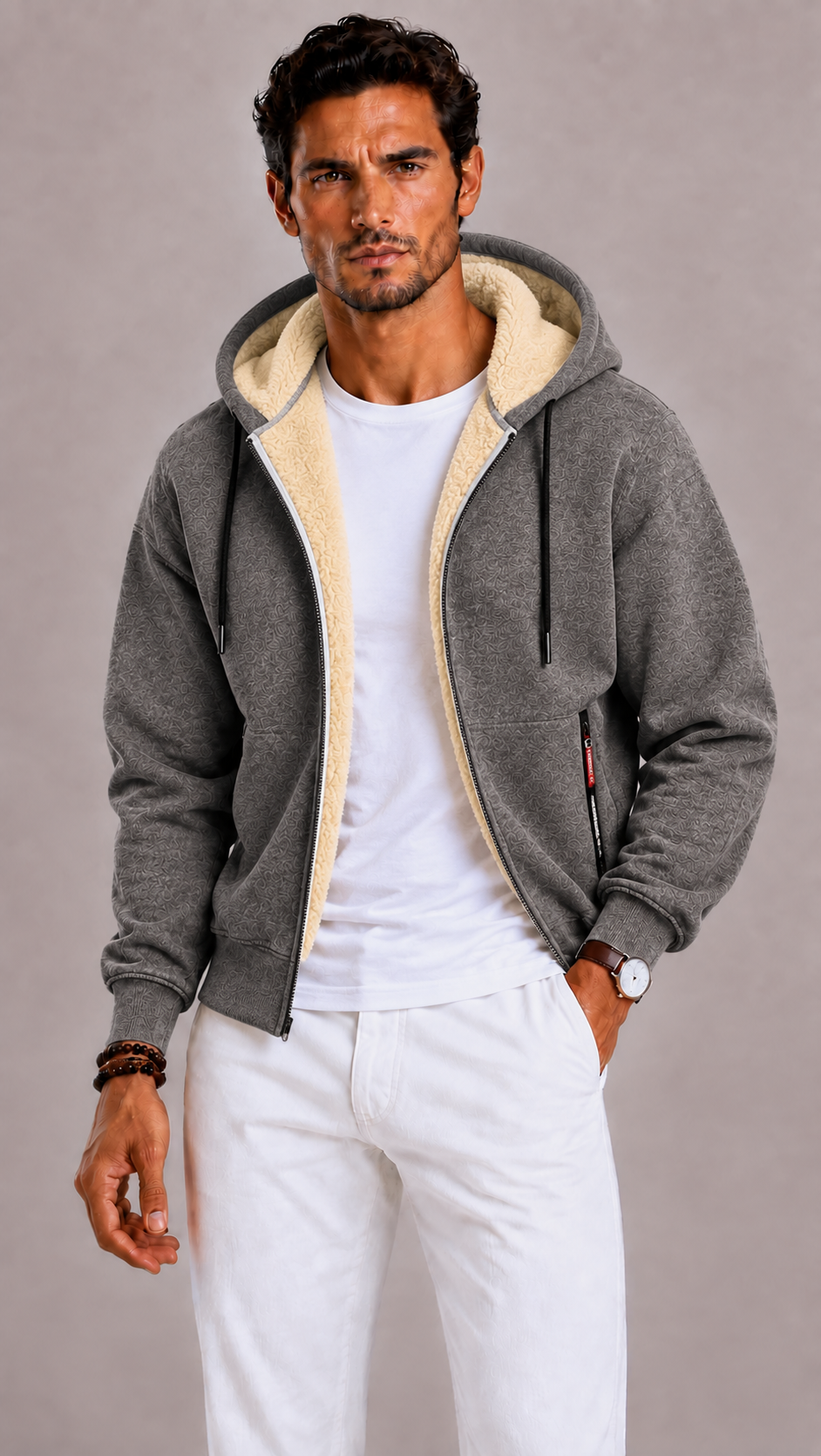 Cardigan homme en laine à capuche, douceur et chaleur