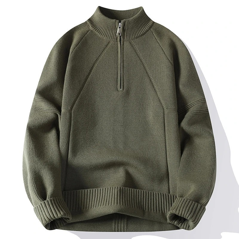 Pull homme demi-zip en maille côtelée – chaleur et simplicité