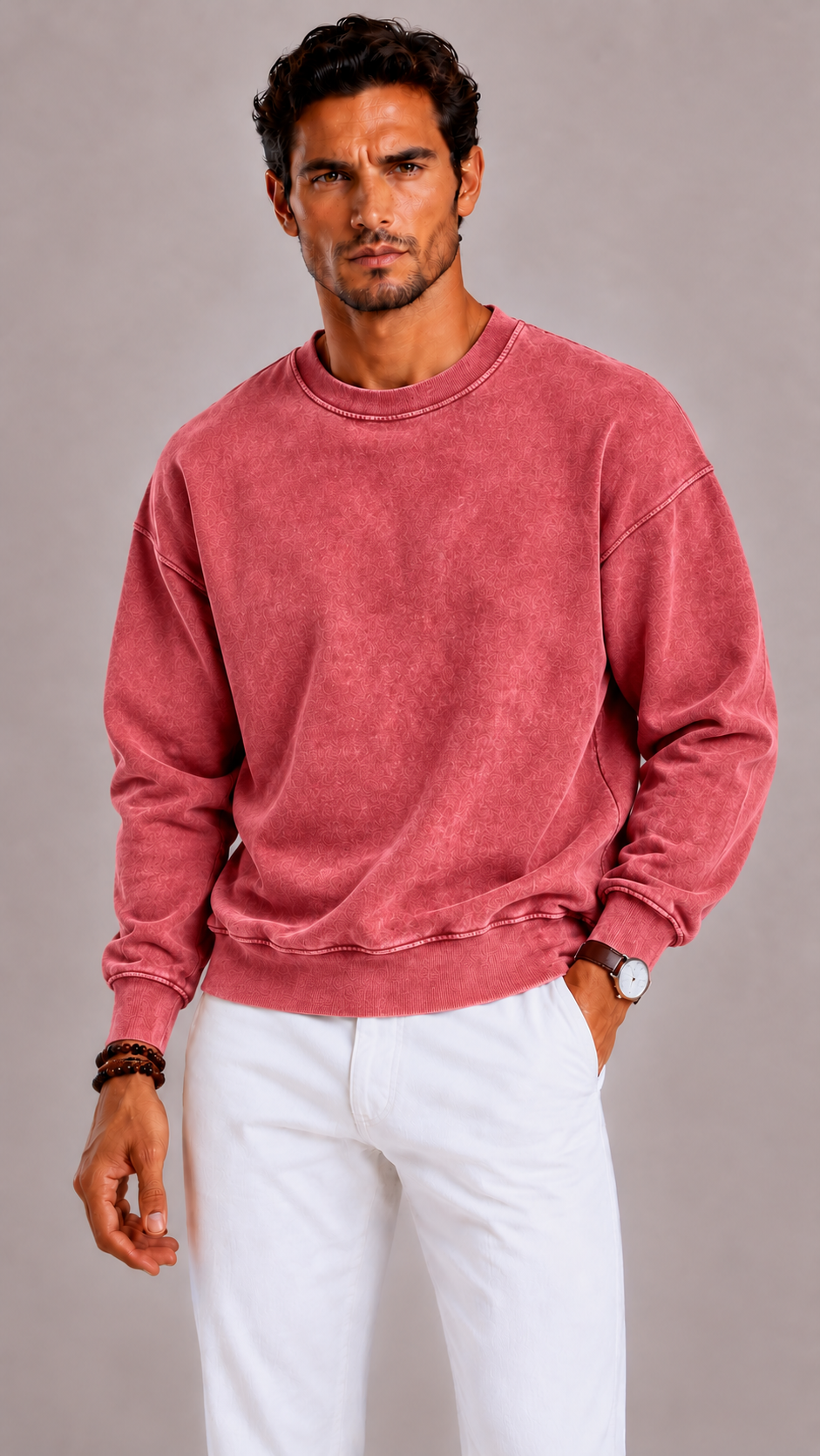 Pull homme oversized col rond, chaud et casual