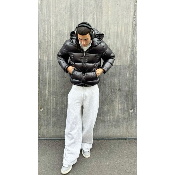Doudoune homme à capuche et finition brillante