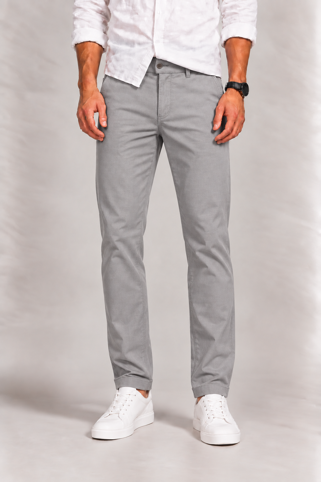 Chino homme en coton stretch, coupe droite classique