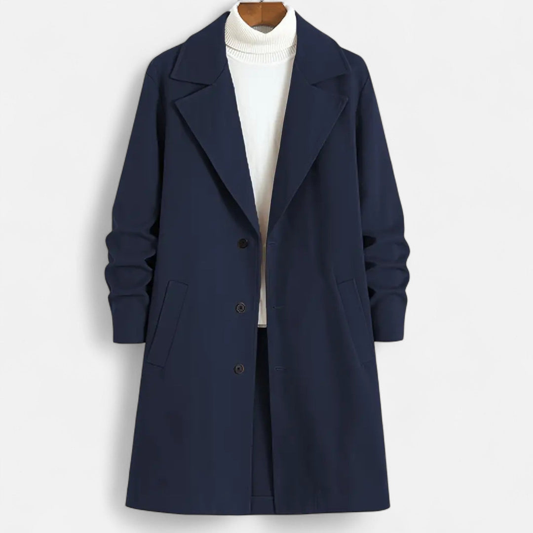 Manteau long homme uni – revers crantés, coupe droite