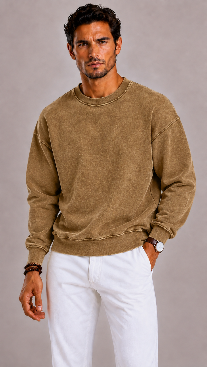 Pull homme oversized col rond, chaud et casual