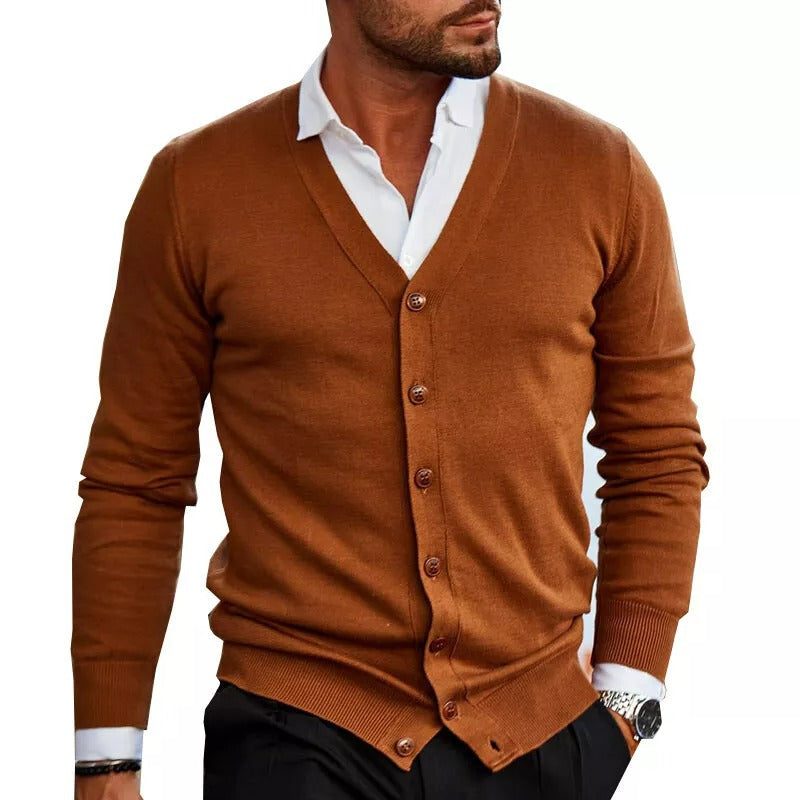 Cardigan homme col V boutonné – maille fine élégante