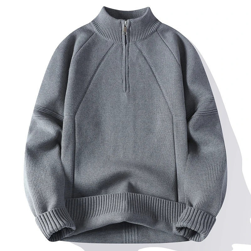 Pull homme demi-zip en maille côtelée – chaleur et simplicité