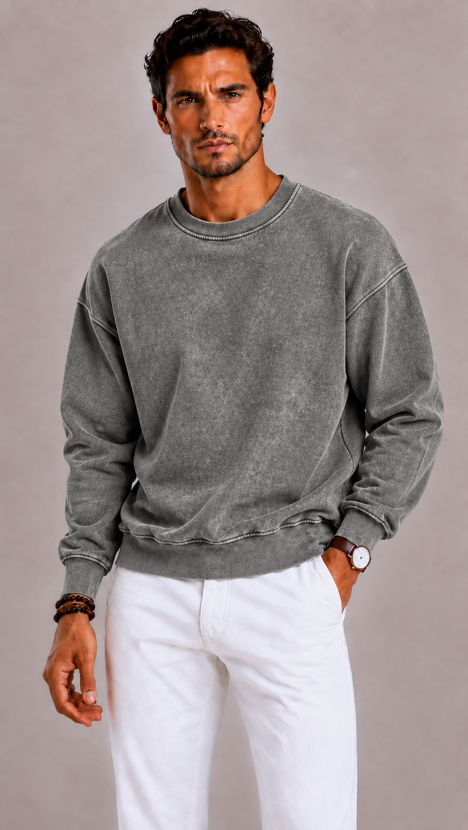 Pull homme oversized col rond, chaud et casual