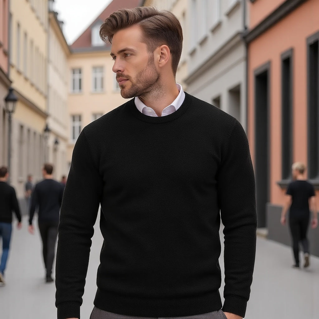 Pull homme col rond uni – confort intemporel
