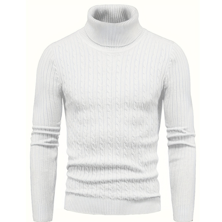 Pull col roulé homme slim fit – maille côtelée chaude