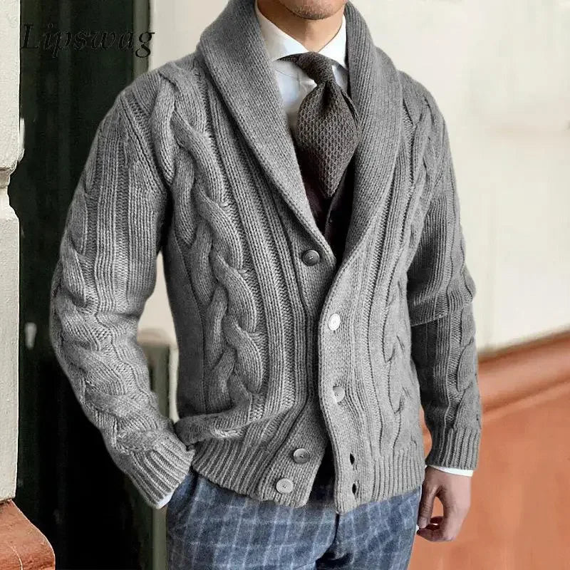 Cardigan homme grosse maille – torsades et col châle
