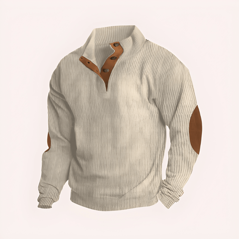 Pull homme col montant boutonné – maille chaude