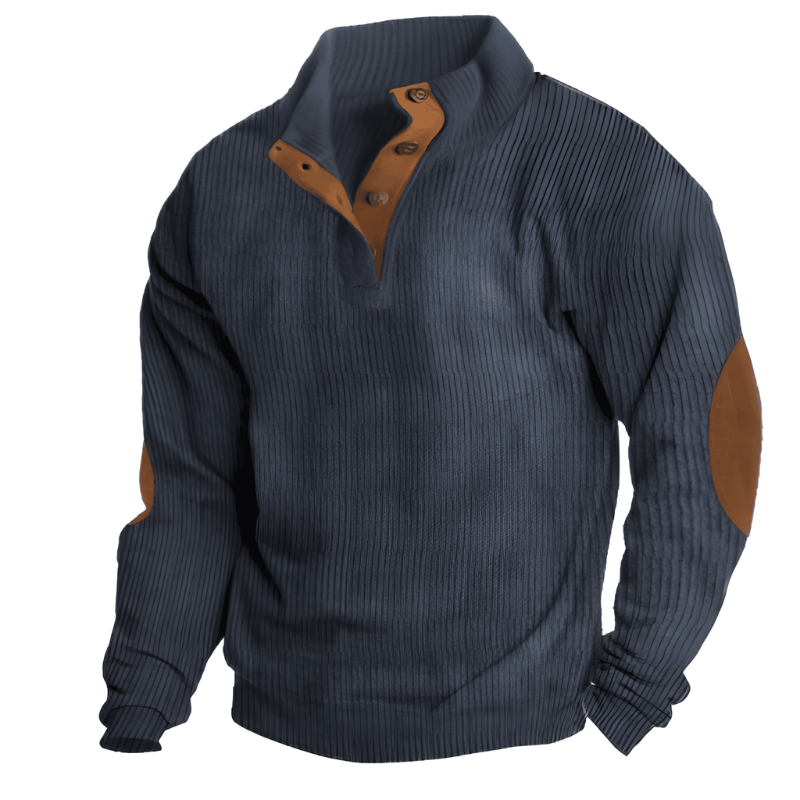 Pull homme col montant boutonné – maille chaude
