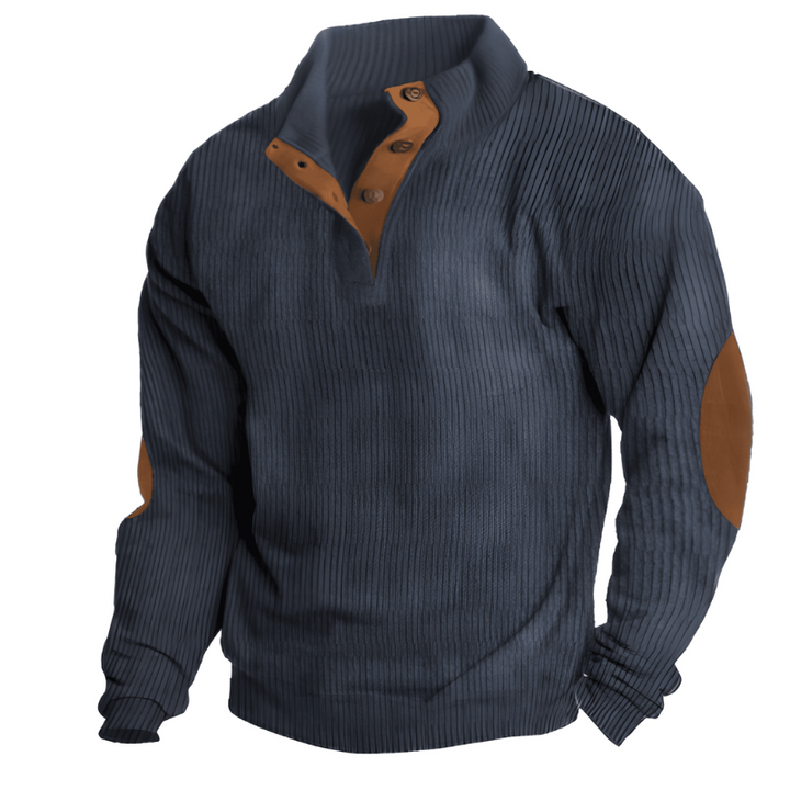 Pull homme col montant boutonné – maille chaude