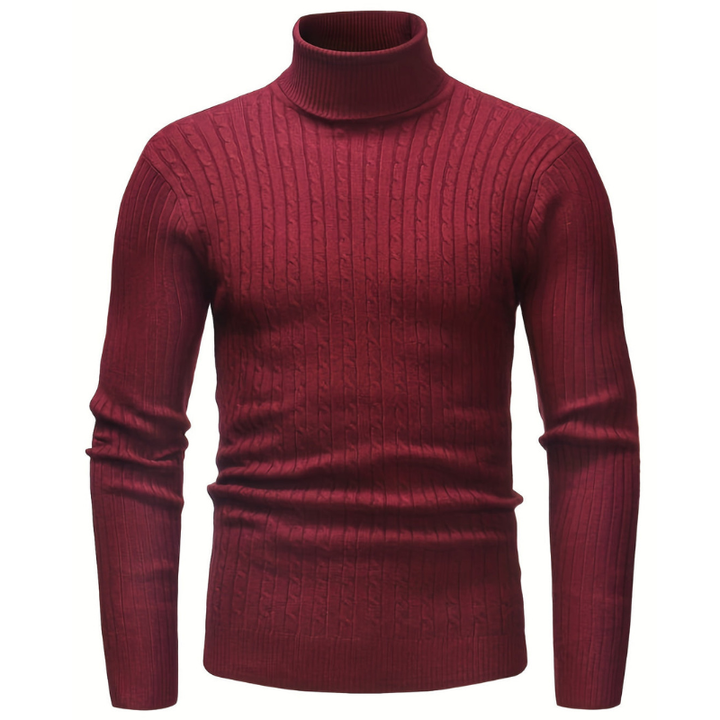 Pull col roulé homme slim fit – maille côtelée chaude
