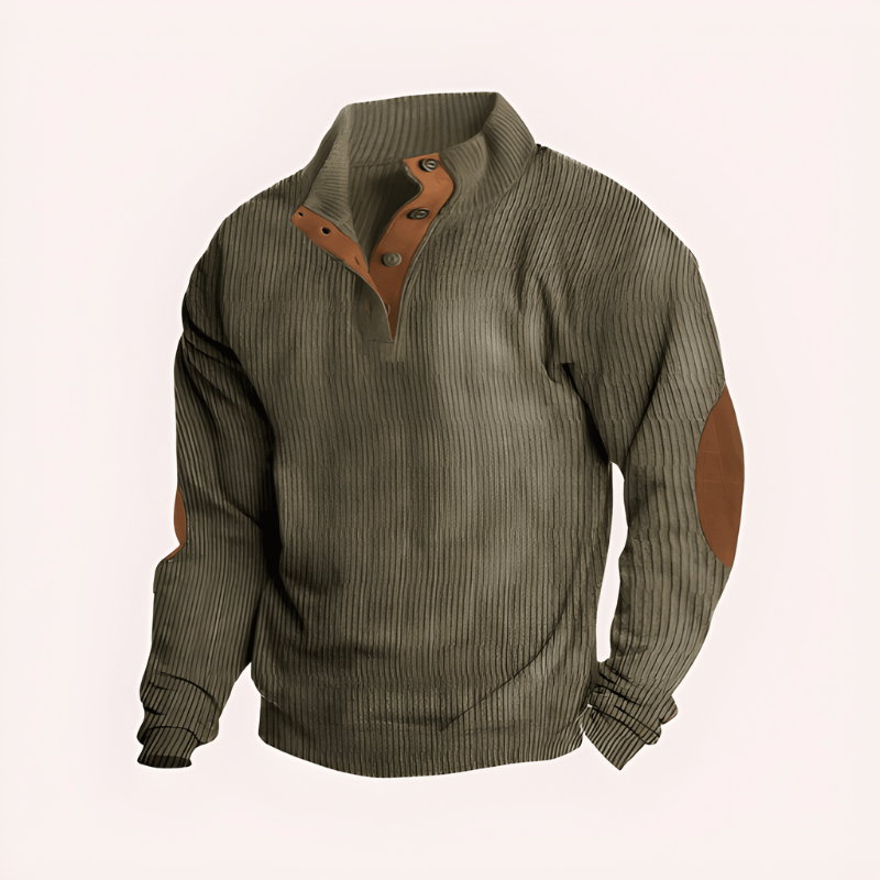 Pull homme col montant boutonné – maille chaude