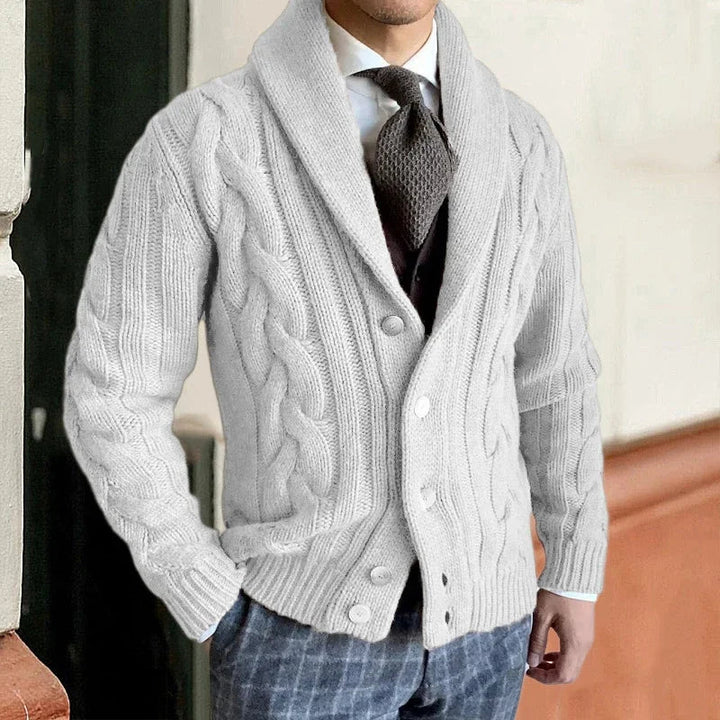 Cardigan homme grosse maille – torsades et col châle