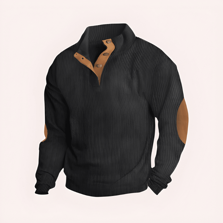 Pull homme col montant boutonné – maille chaude