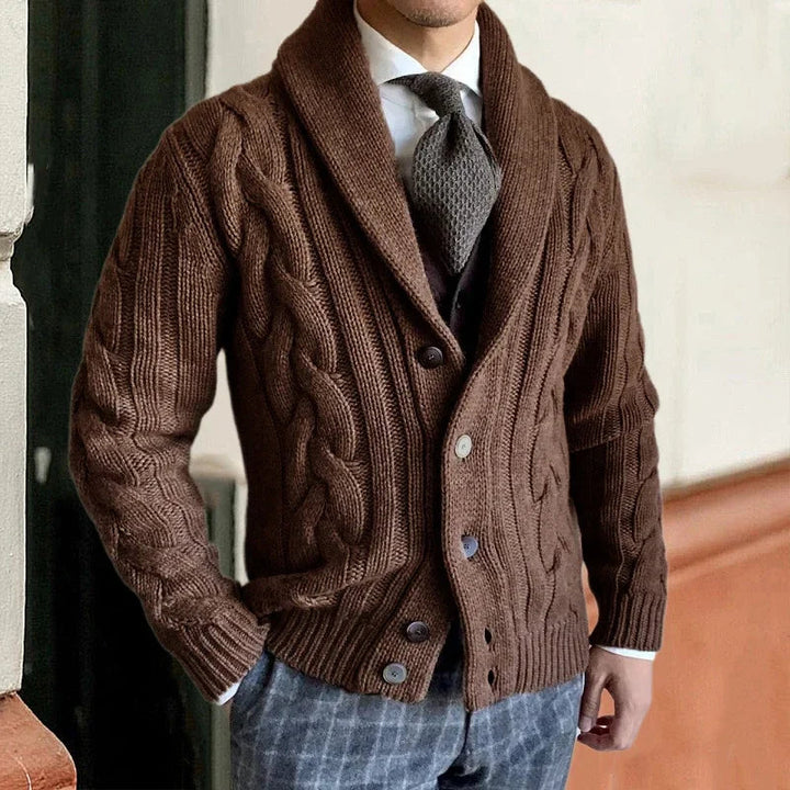 Cardigan homme grosse maille – torsades et col châle