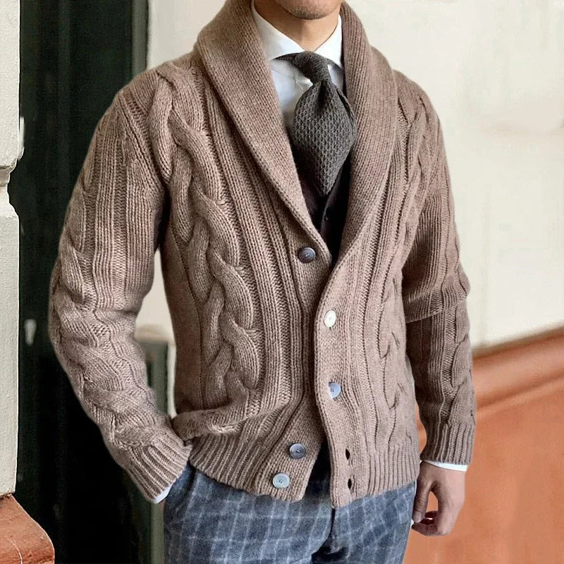 Cardigan homme grosse maille – torsades et col châle