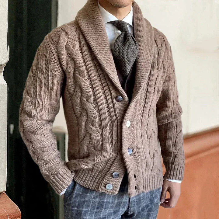 Cardigan homme grosse maille – torsades et col châle