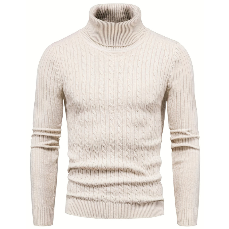 Pull col roulé homme slim fit – maille côtelée chaude