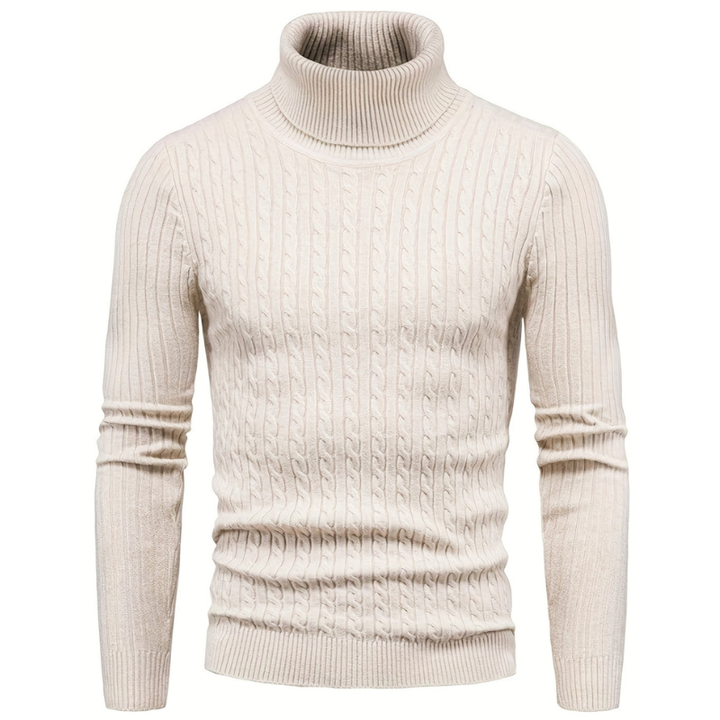 Pull col roulé homme slim fit – maille côtelée chaude