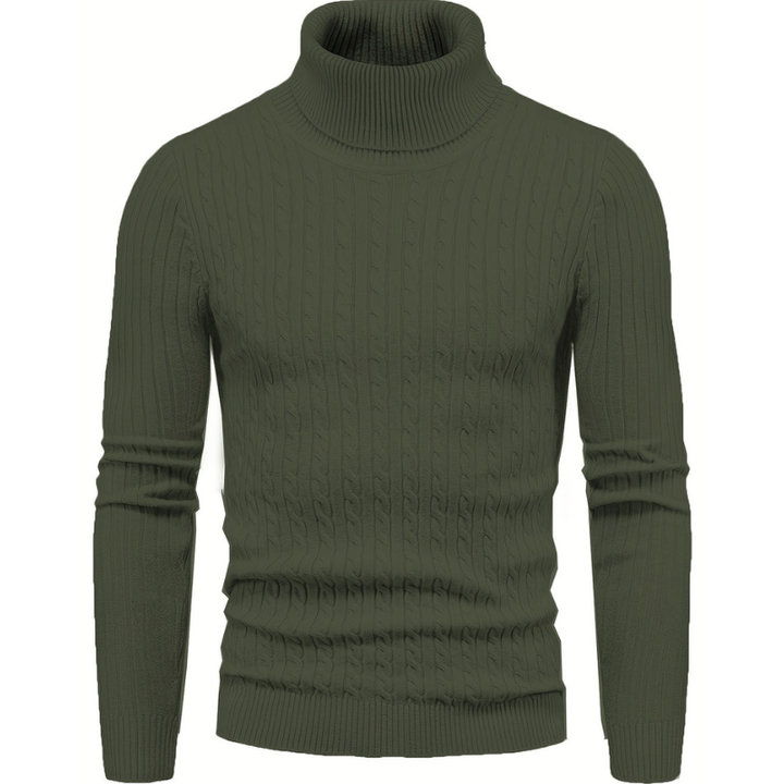 Pull col roulé homme slim fit – maille côtelée chaude