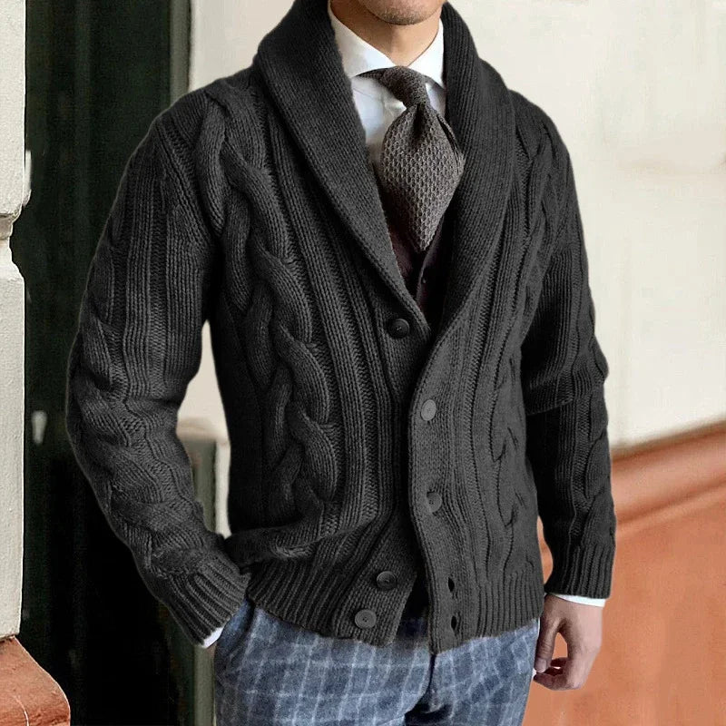 Cardigan homme grosse maille – torsades et col châle