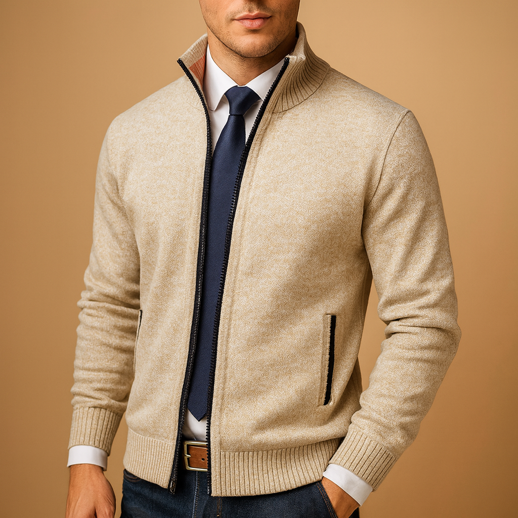Cardigan zippé homme doublé polaire – col montant chaud