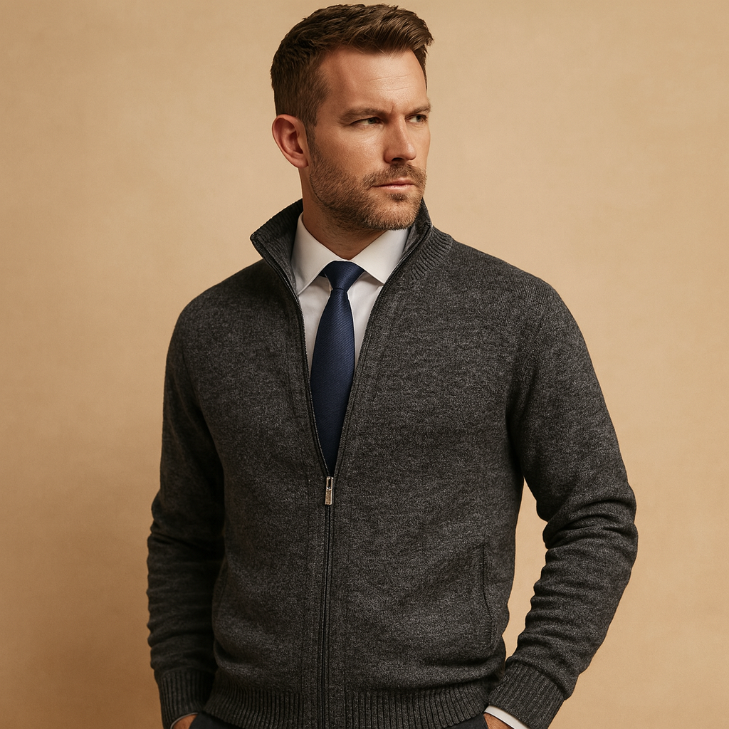 Cardigan zippé homme doublé polaire – col montant chaud