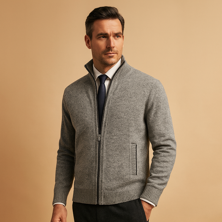 Cardigan zippé homme doublé polaire – col montant chaud