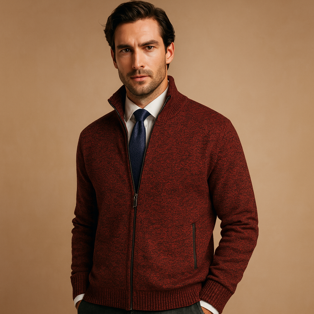 Cardigan zippé homme doublé polaire – col montant chaud