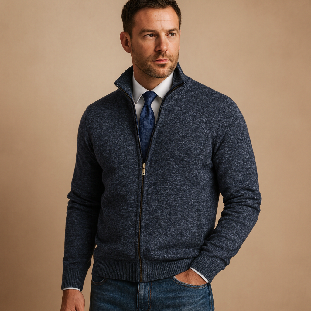 Cardigan zippé homme doublé polaire – col montant chaud