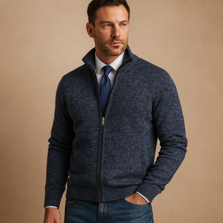 Cardigan zippé homme doublé polaire – col montant chaud