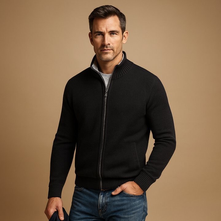 Cardigan zippé homme doublé polaire – col montant chaud