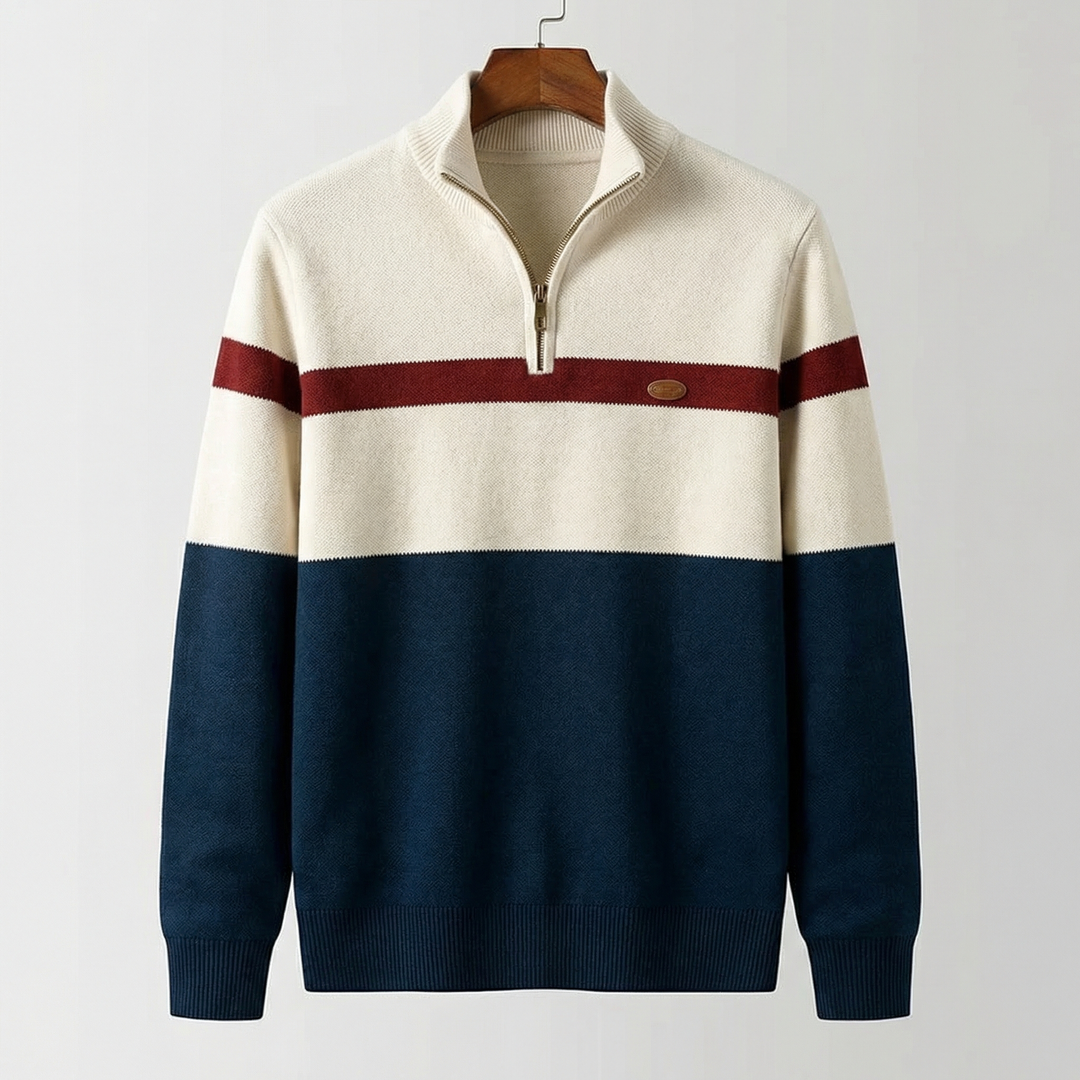 Pull homme Elston en coton à col zippé – chaleur sans volume