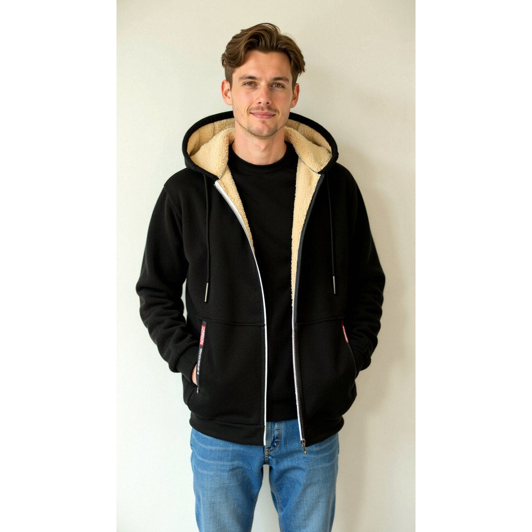 Hoodie homme doublé teddy – chaud, doux et décontracté
