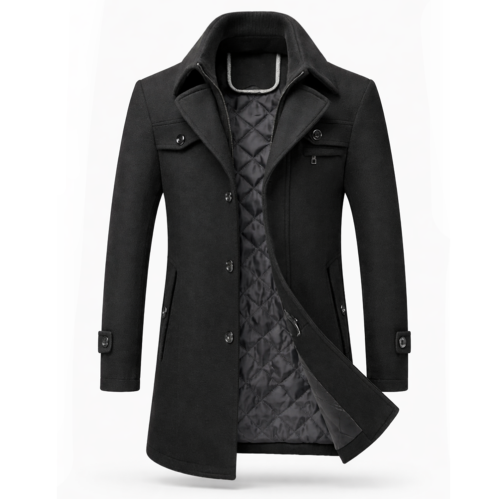 Manteau homme en laine – coupe structurée et doublure matelassée